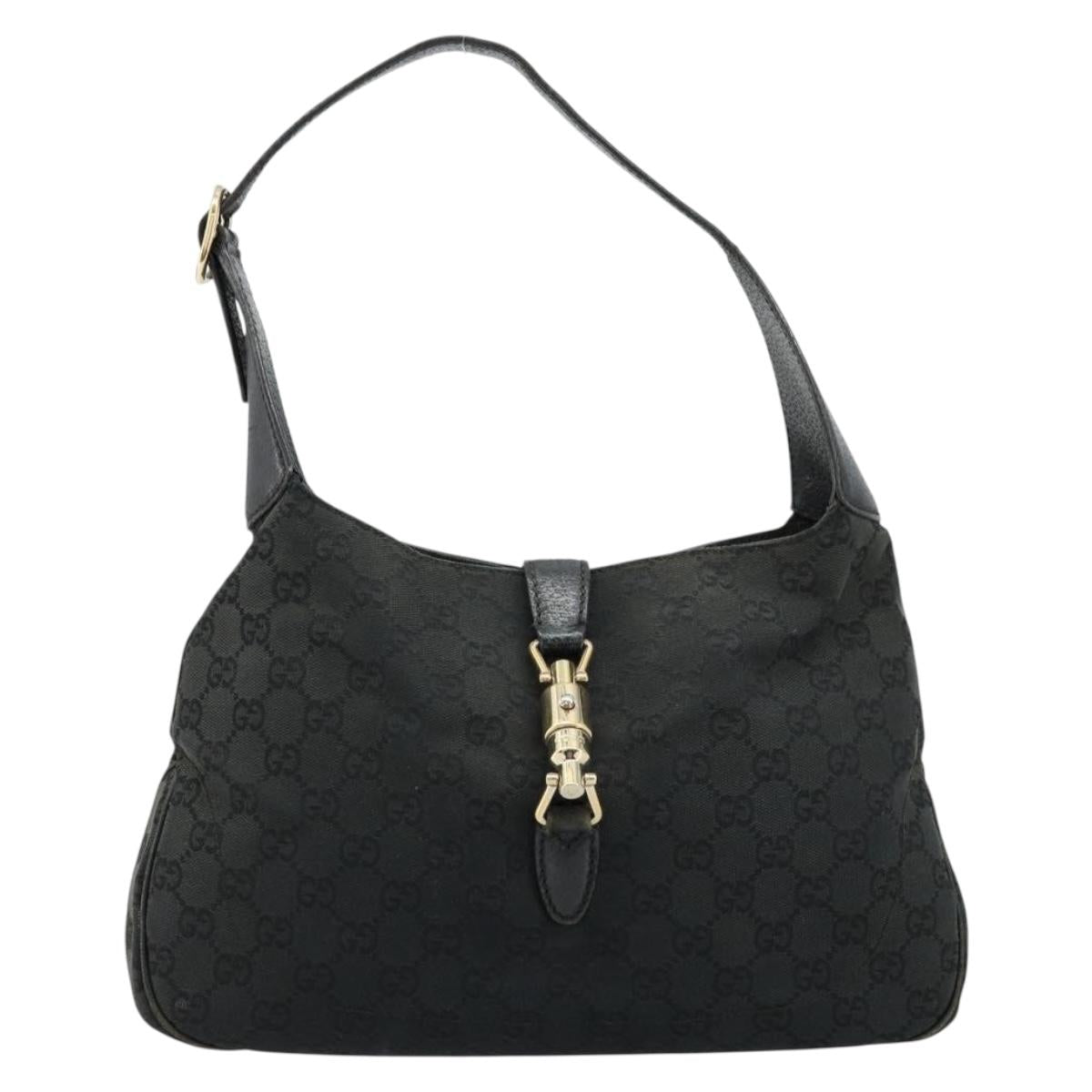 GUCCI GG Canvas New Jackie Shoulder Bag Black Gold 137335 Auth ep14093
