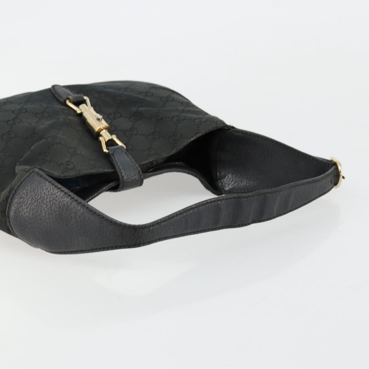 GUCCI GG Canvas New Jackie Shoulder Bag Black Gold 137335 Auth ep14093