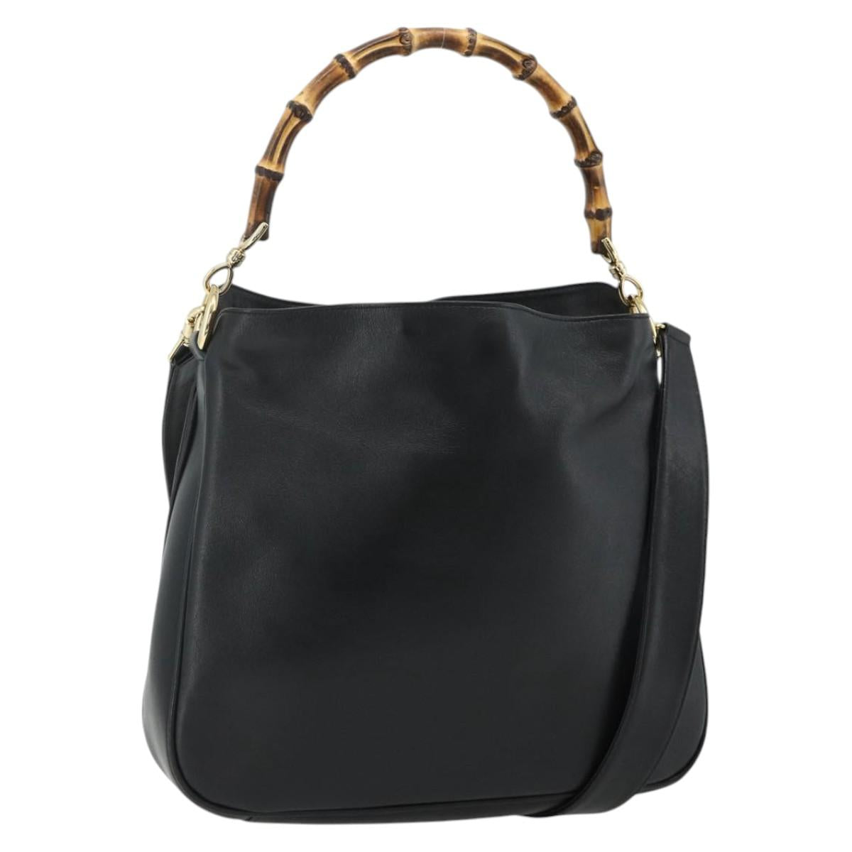GUCCI Bamboo Shoulder Bag Leather 2way Black Gold 001 1998 1638 Auth ep14094