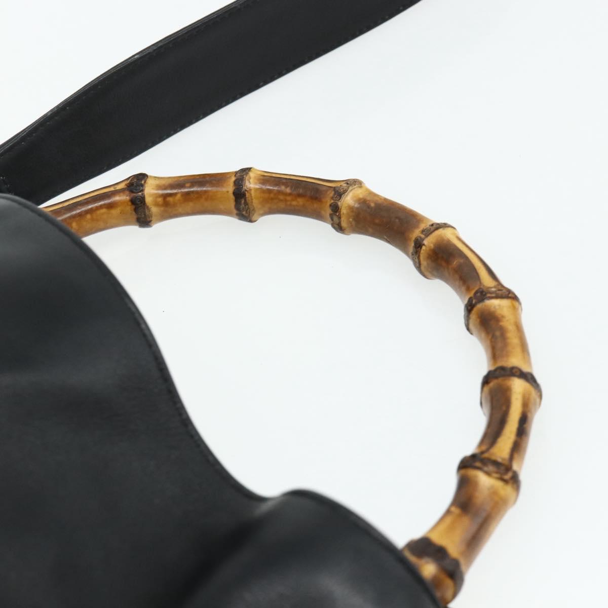 GUCCI Bamboo Shoulder Bag Leather 2way Black Gold 001 1998 1638 Auth ep14094