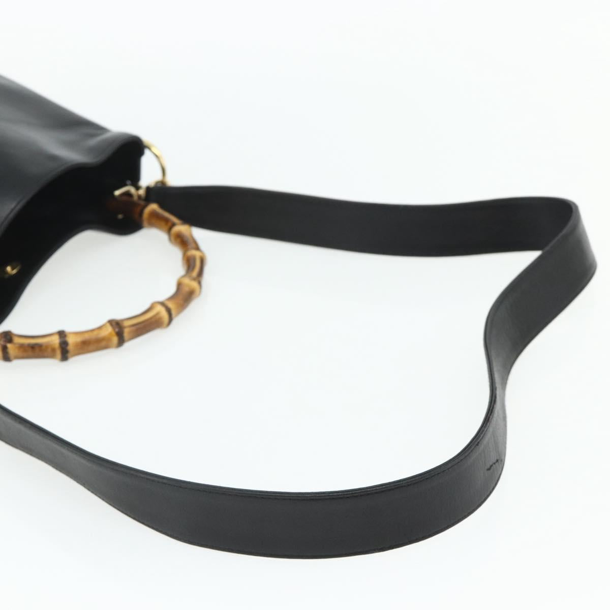 GUCCI Bamboo Shoulder Bag Leather 2way Black Gold 001 1998 1638 Auth ep14094
