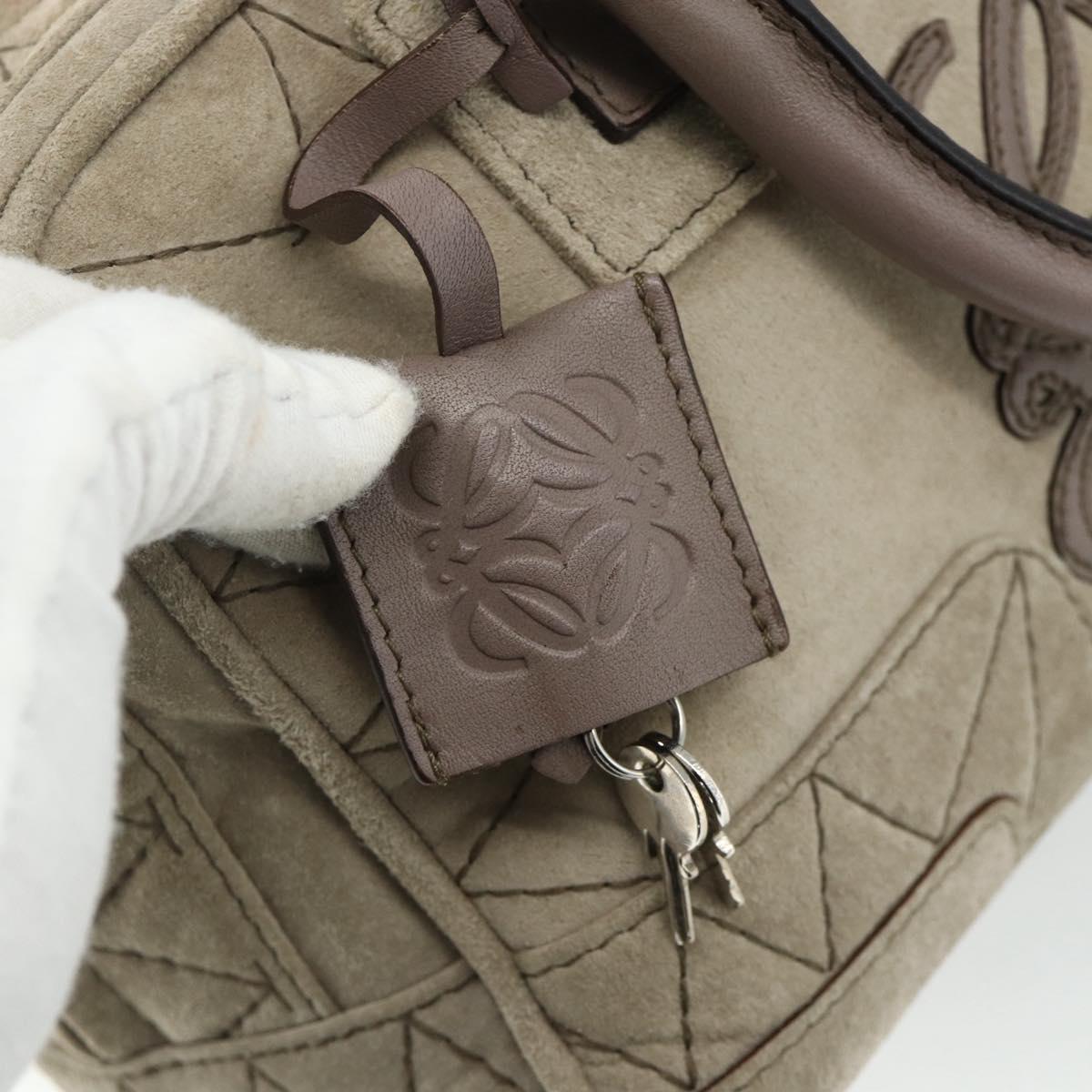 LOEWE Anagram Americana 28 Hand Bag Suede Beige Silver Auth ep14101A