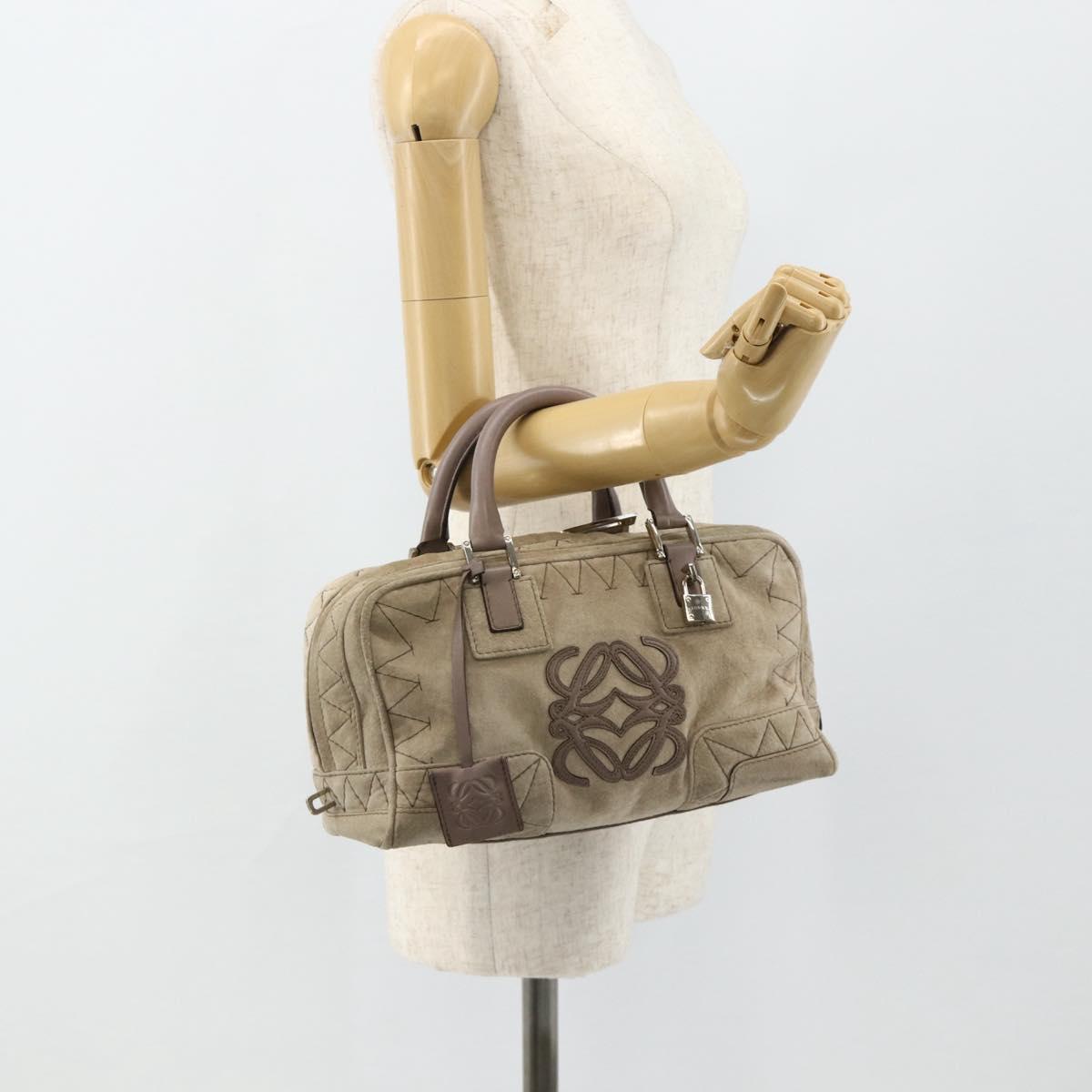 LOEWE Anagram Americana 28 Hand Bag Suede Beige Silver Auth ep14101A