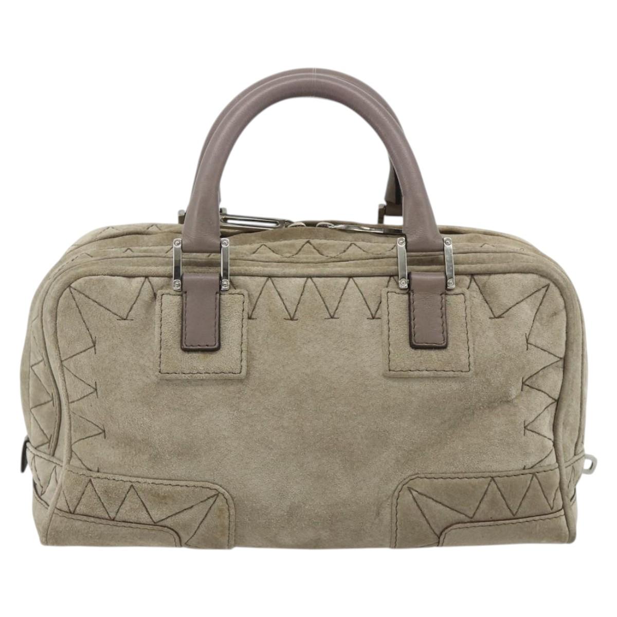 LOEWE Anagram Americana 28 Hand Bag Suede Beige Silver Auth ep14101A
