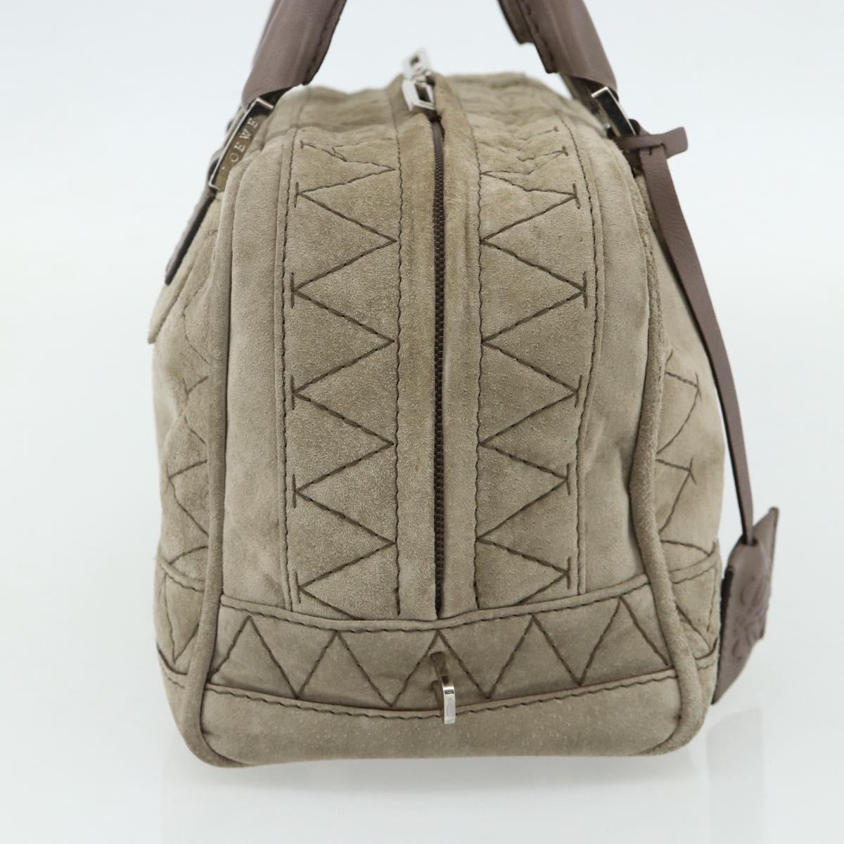 LOEWE Anagram Americana 28 Hand Bag Suede Beige Silver Auth ep14101A