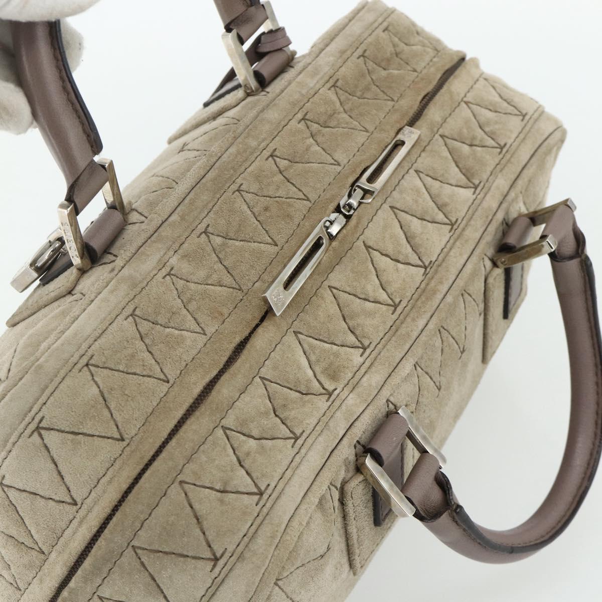 LOEWE Anagram Americana 28 Hand Bag Suede Beige Silver Auth ep14101A