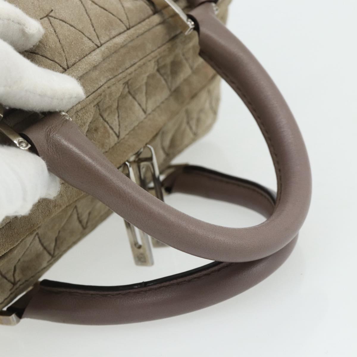 LOEWE Anagram Americana 28 Hand Bag Suede Beige Silver Auth ep14101A