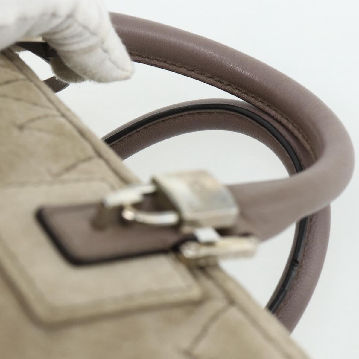 LOEWE Anagram Americana 28 Hand Bag Suede Beige Silver Auth ep14101A