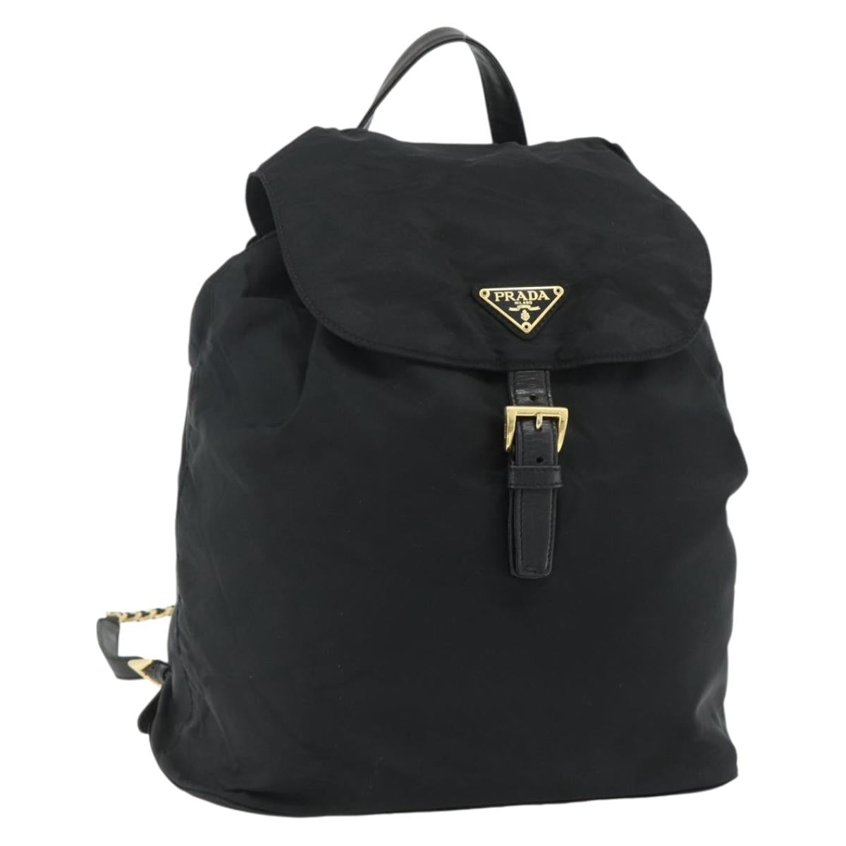PRADA Chain Backpack Nylon Gold Black Auth ep14107A