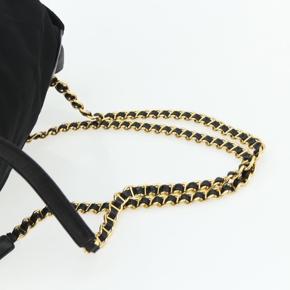 PRADA Chain Backpack Nylon Gold Black Auth ep14107A