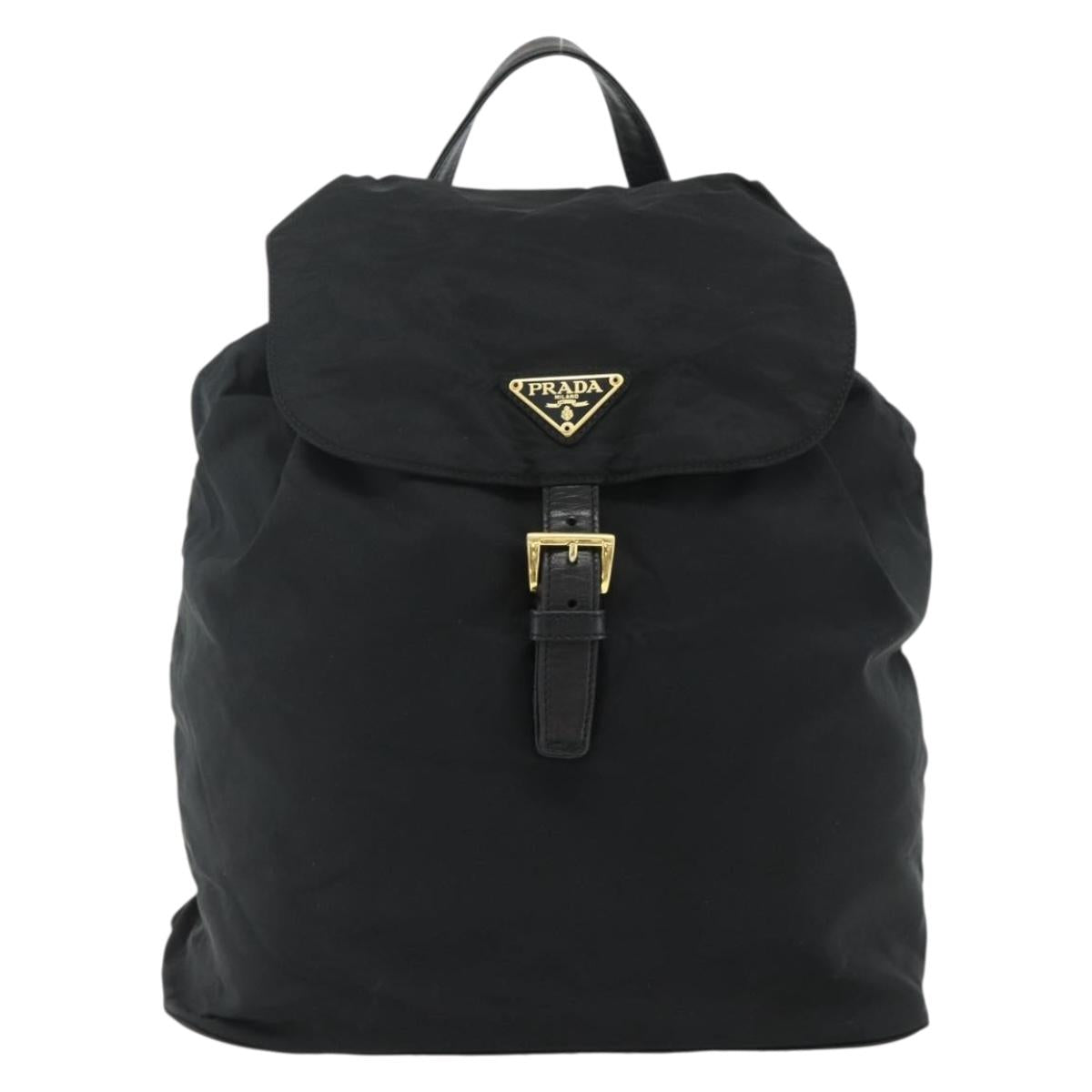 PRADA Chain Backpack Nylon Gold Black Auth ep14107A