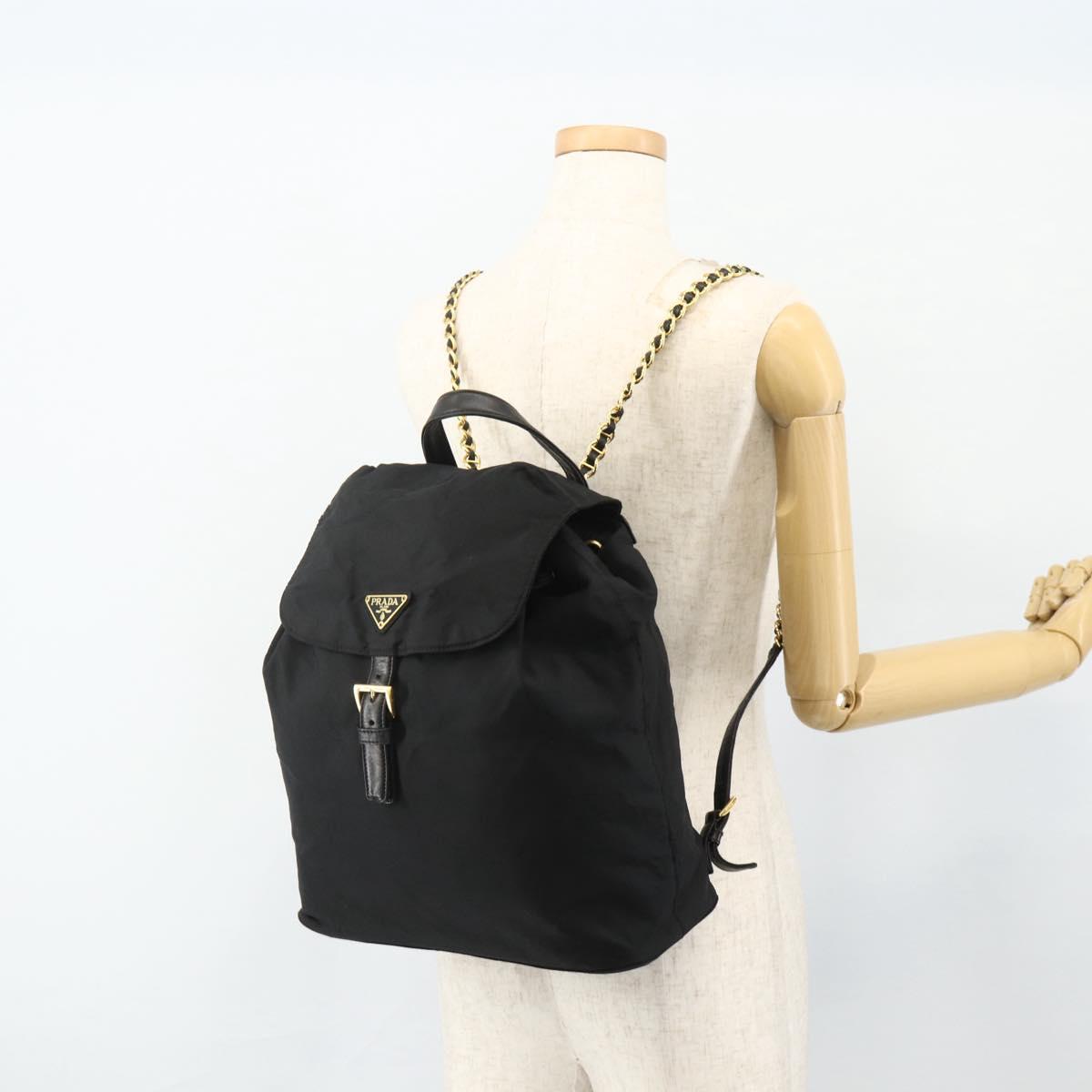 PRADA Chain Backpack Nylon Gold Black Auth ep14107A