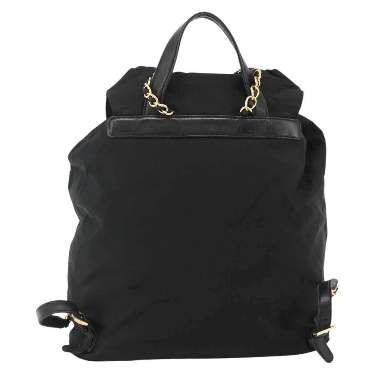 PRADA Chain Backpack Nylon Gold Black Auth ep14107A