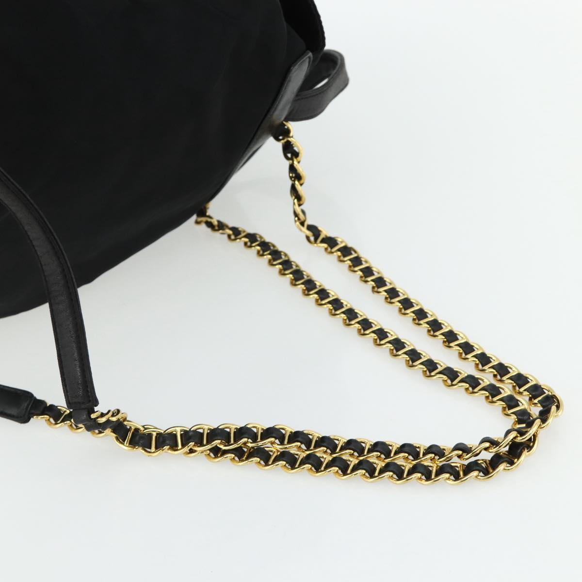 PRADA Chain Backpack Nylon Gold Black Auth ep14107A
