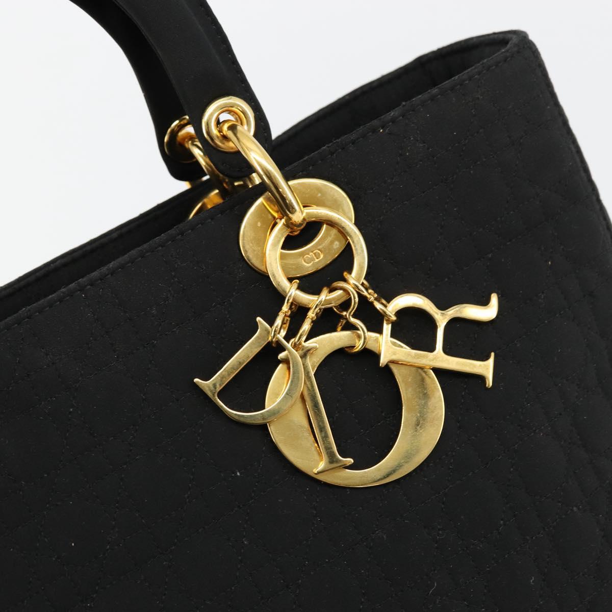 Christian Dior Canage Lady Dior Hand Bag Nylon Black Gold Auth ep14110