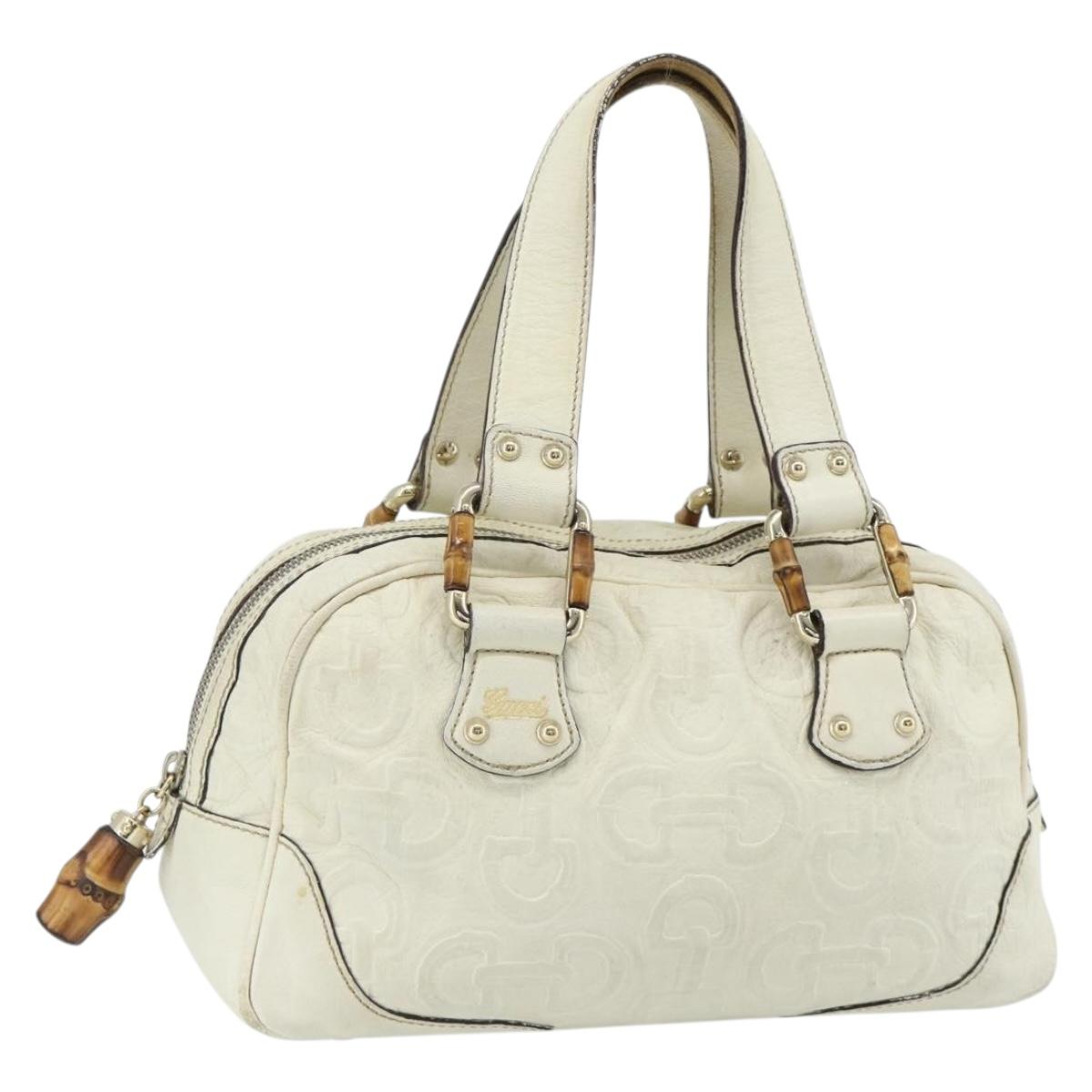 GUCCI Bamboo Boston Bag Leather White Gold 154376 Auth ep14116