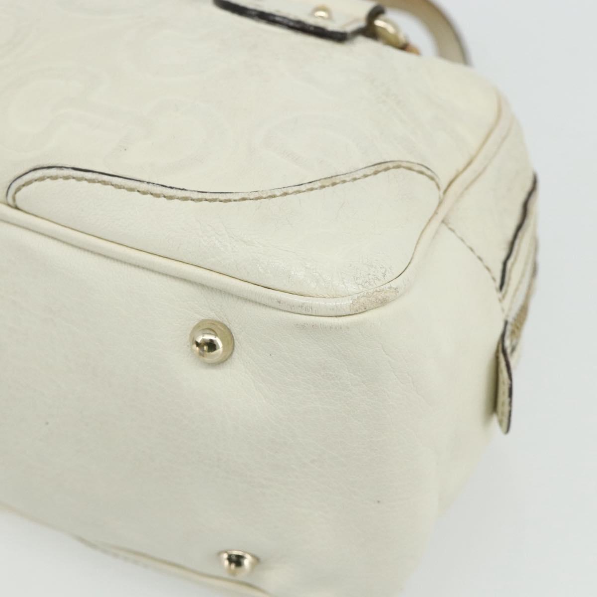 GUCCI Bamboo Boston Bag Leather White Gold 154376 Auth ep14116