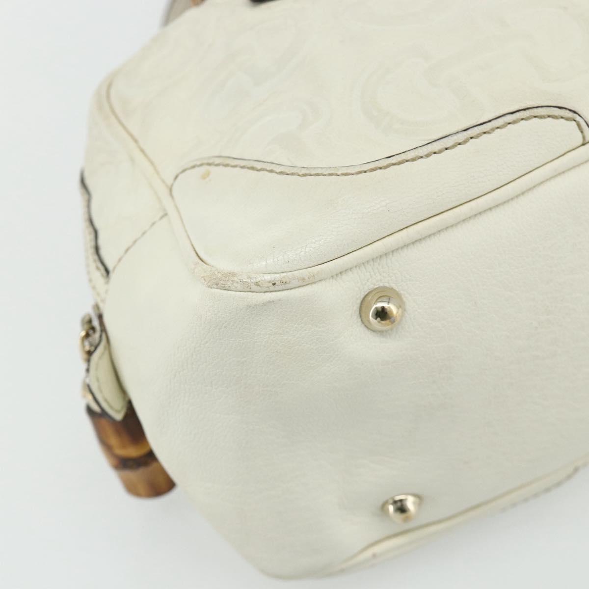 GUCCI Bamboo Boston Bag Leather White Gold 154376 Auth ep14116