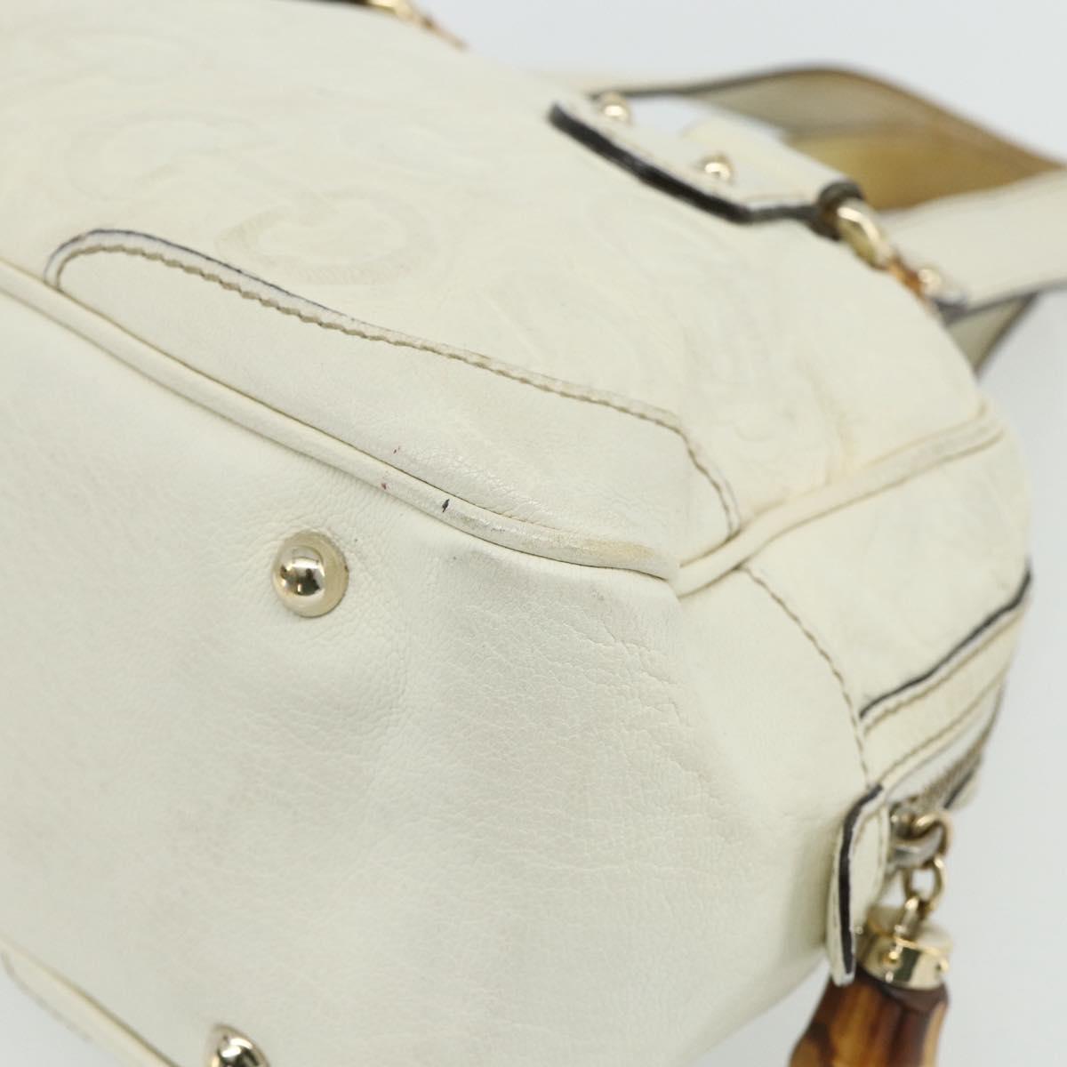 GUCCI Bamboo Boston Bag Leather White Gold 154376 Auth ep14116