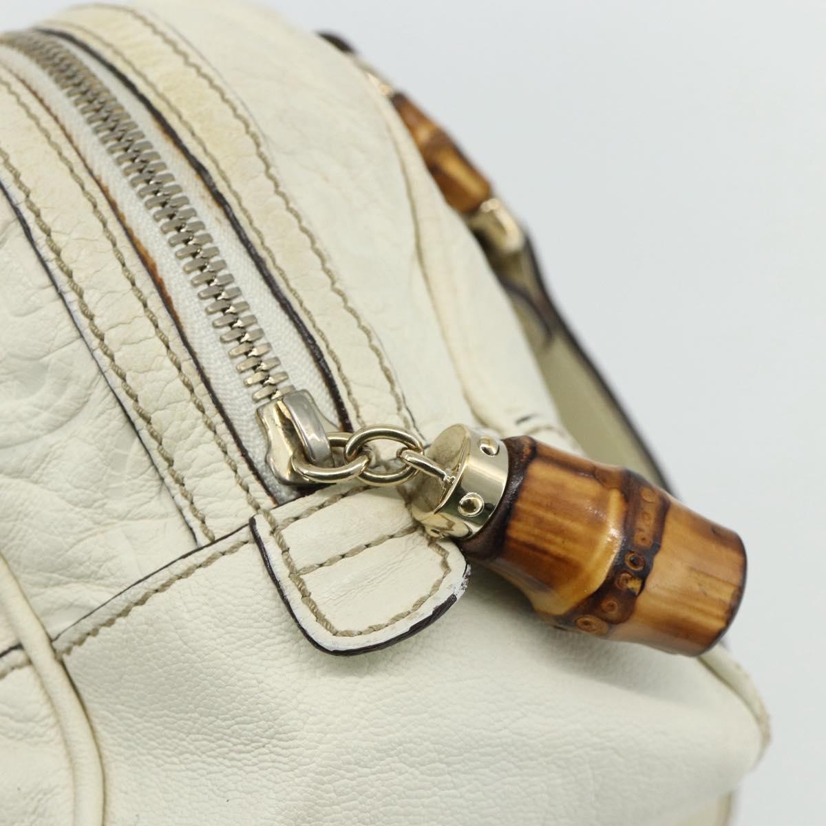 GUCCI Bamboo Boston Bag Leather White Gold 154376 Auth ep14116