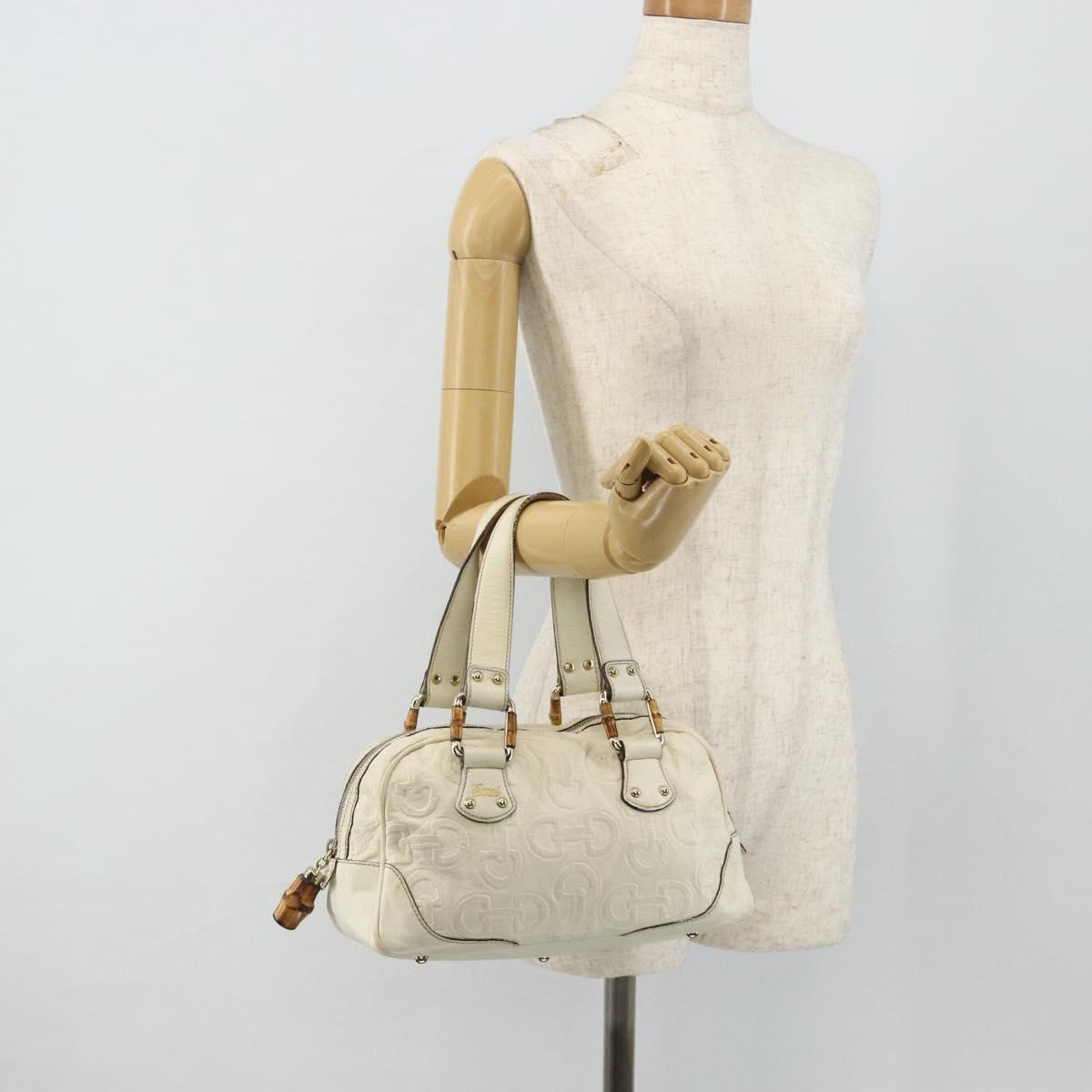 GUCCI Bamboo Boston Bag Leather White Gold 154376 Auth ep14116