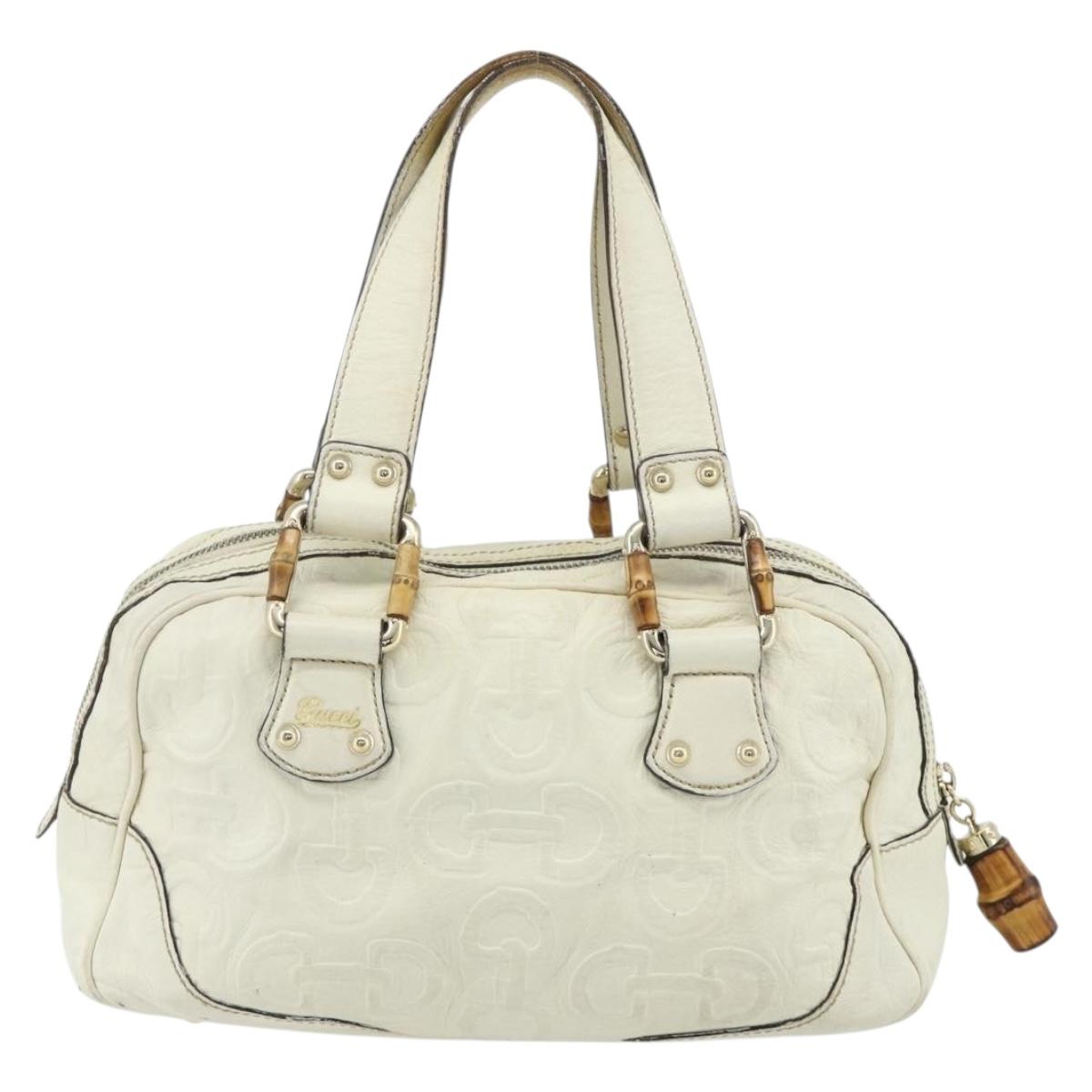 GUCCI Bamboo Boston Bag Leather White Gold 154376 Auth ep14116