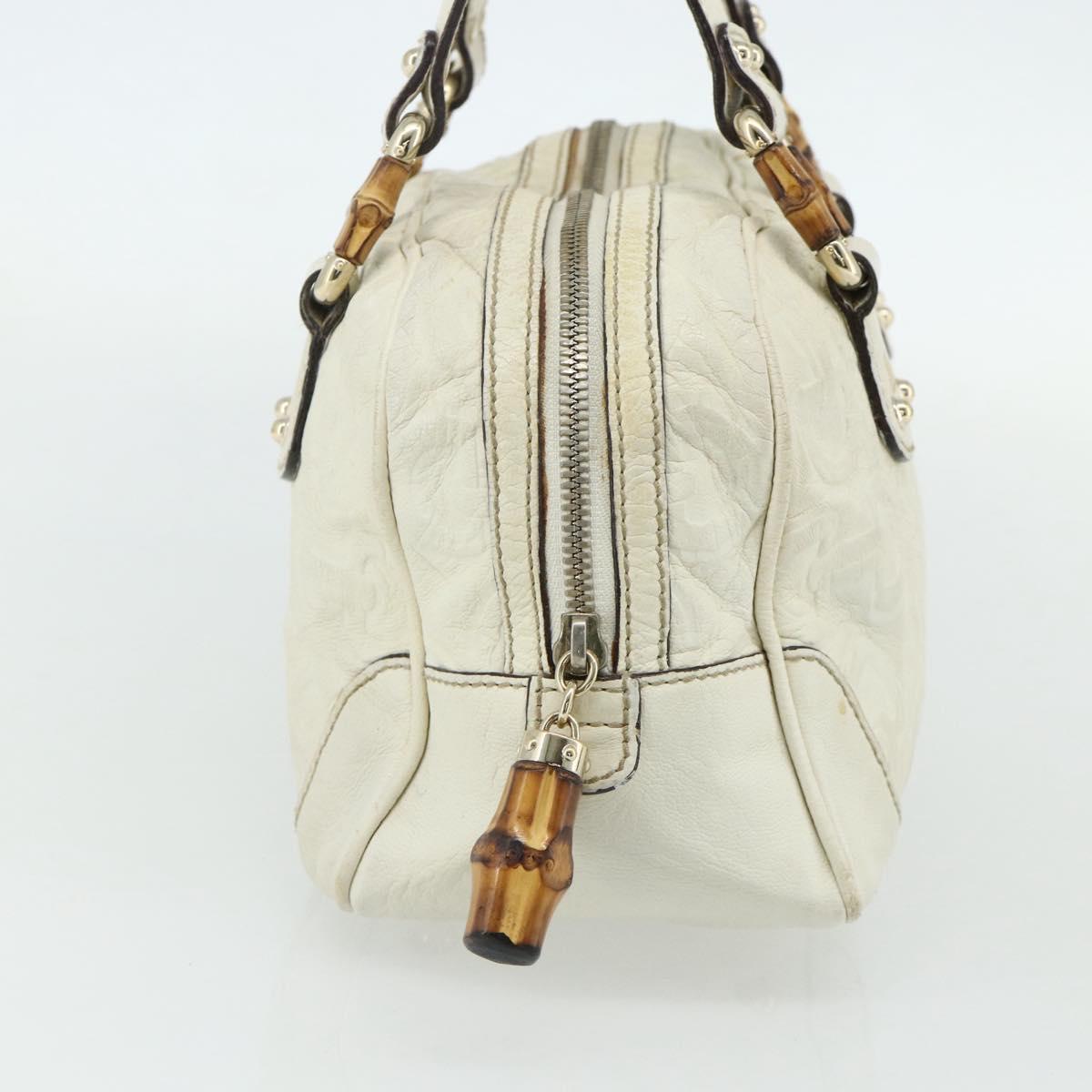 GUCCI Bamboo Boston Bag Leather White Gold 154376 Auth ep14116