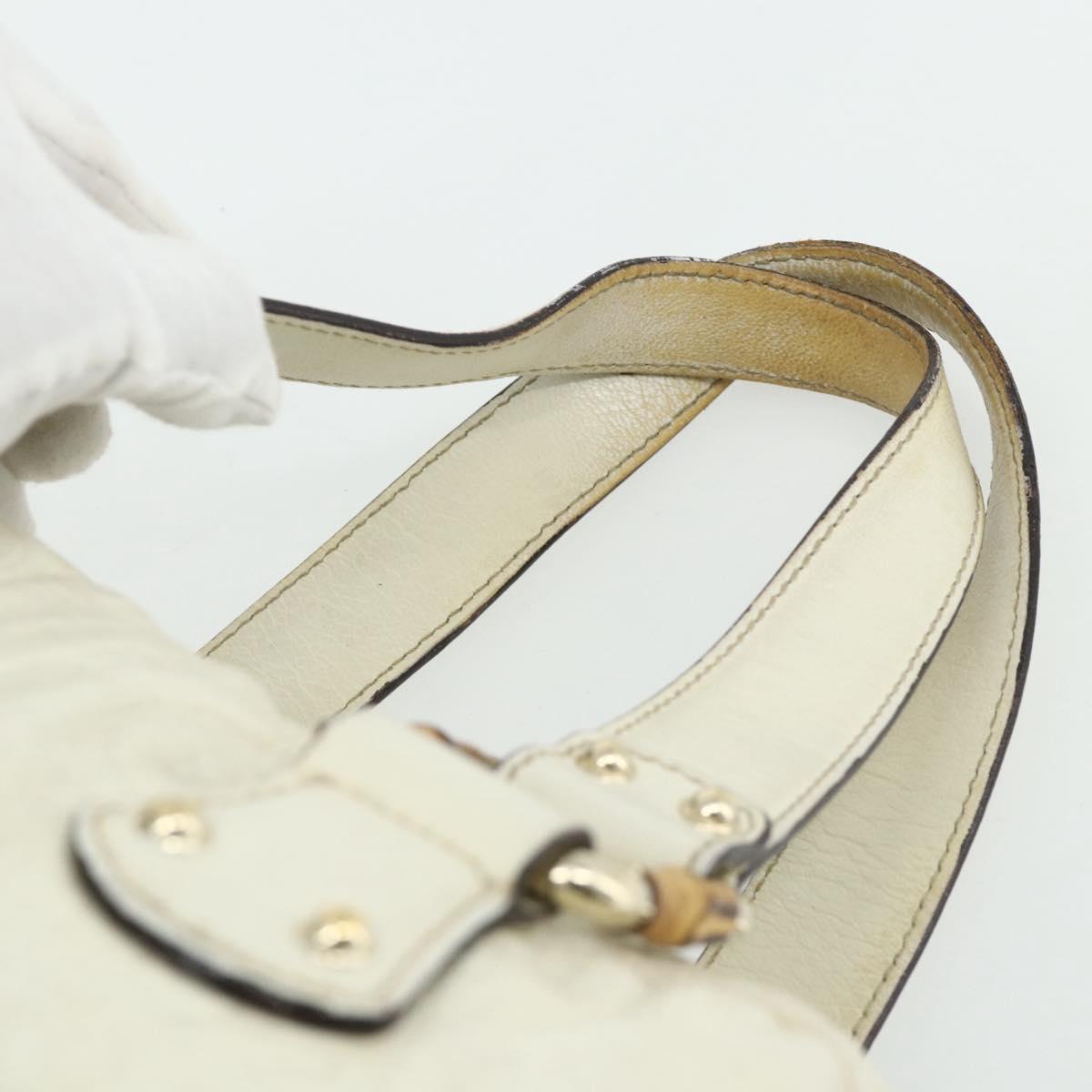 GUCCI Bamboo Boston Bag Leather White Gold 154376 Auth ep14116