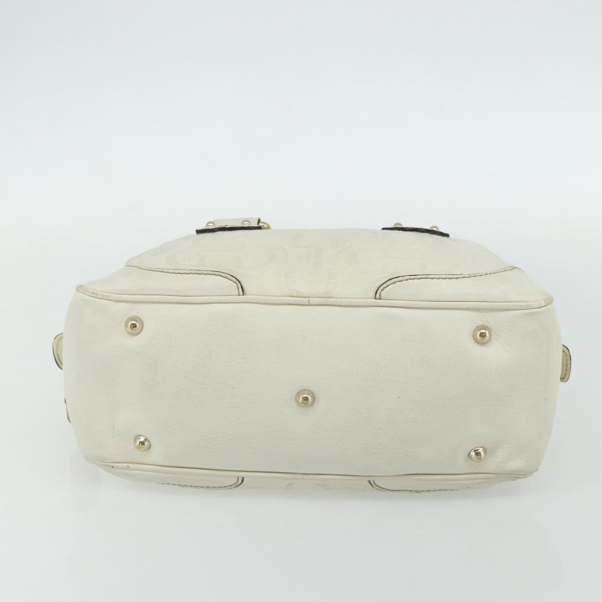 GUCCI Bamboo Boston Bag Leather White Gold 154376 Auth ep14116