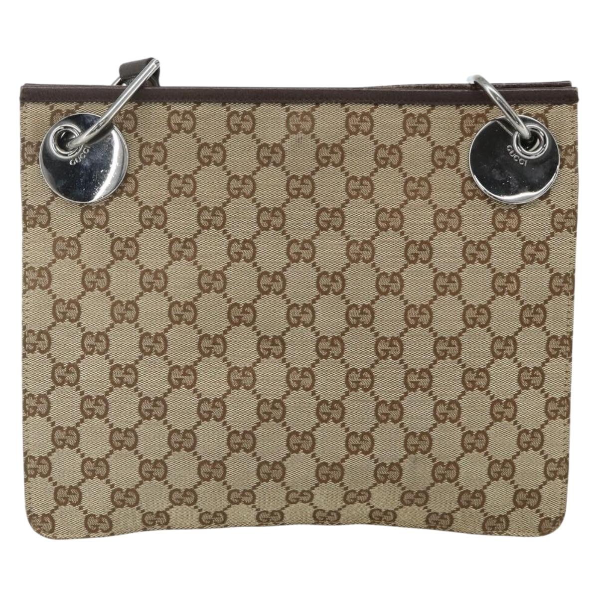 GUCCI GG Canvas Shoulder Bag Beige Silver 120841 Auth ep14120
