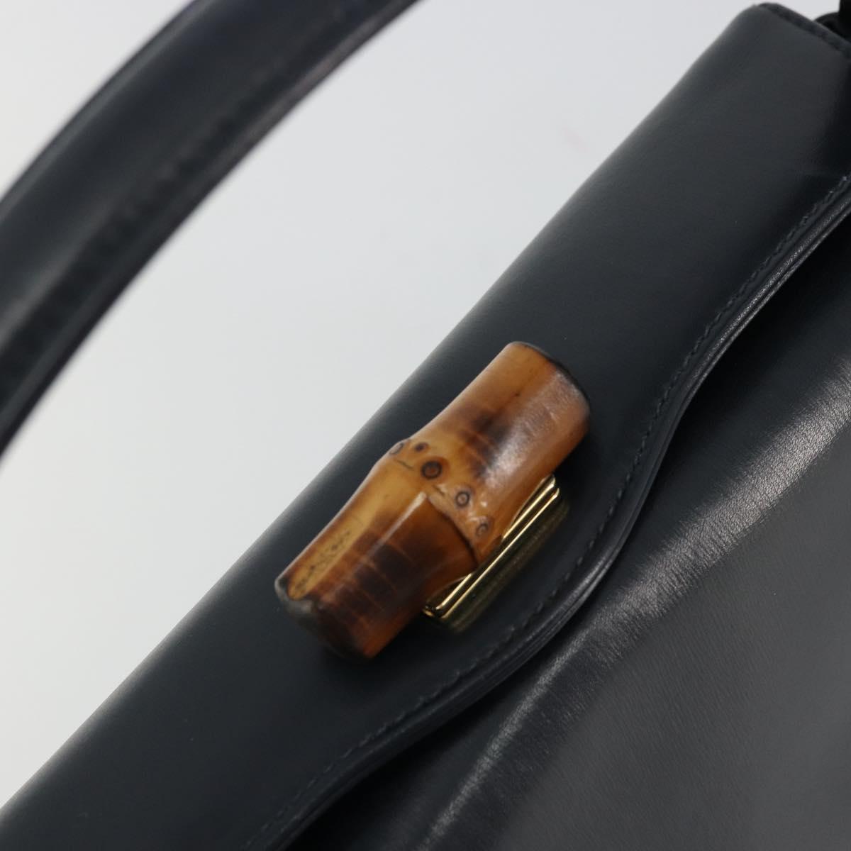 GUCCI Bamboo Hand Bag Leather Navy Gold Auth ep14132