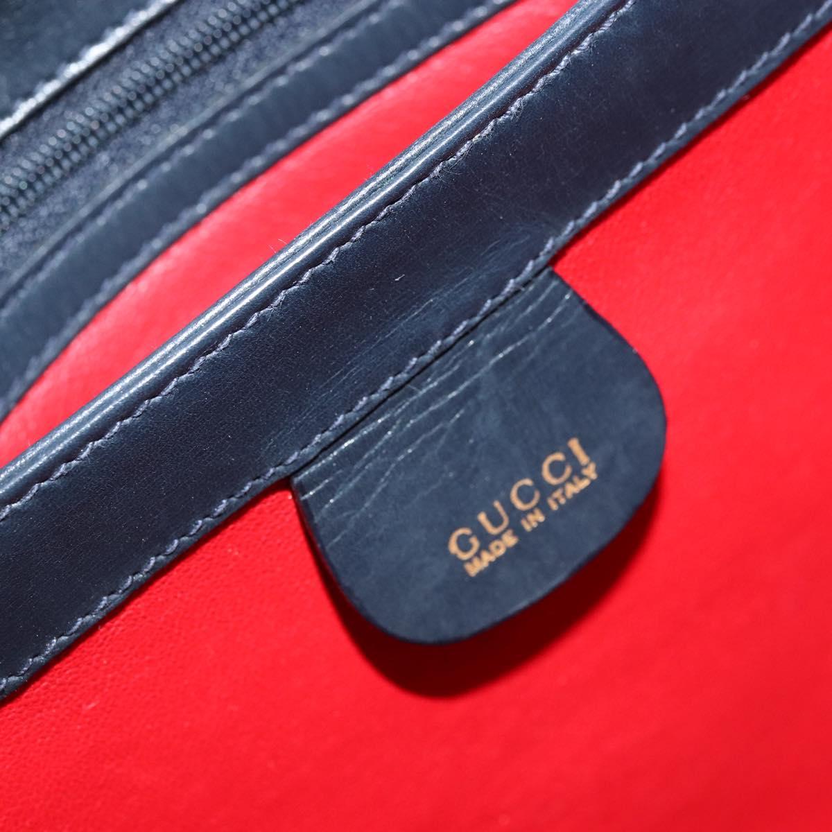 GUCCI Bamboo Hand Bag Leather Navy Gold Auth ep14132