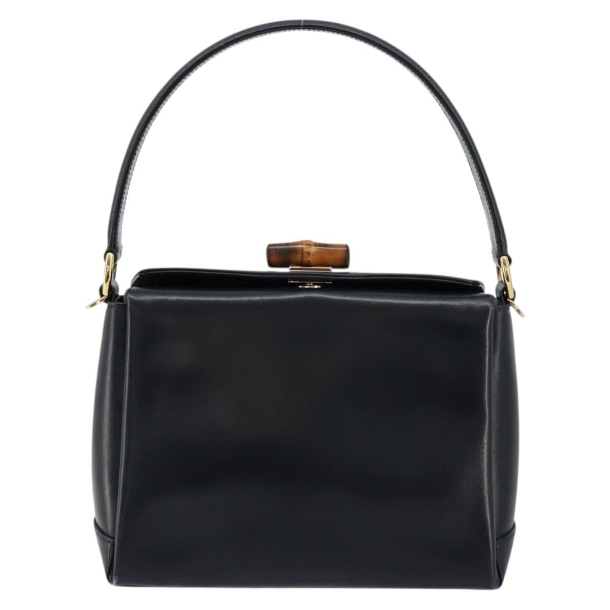 GUCCI Bamboo Hand Bag Leather Navy Gold Auth ep14132
