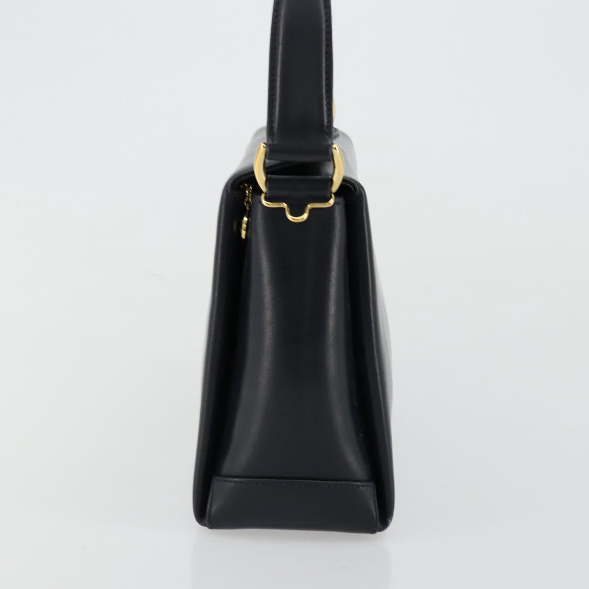 GUCCI Bamboo Hand Bag Leather Navy Gold Auth ep14132