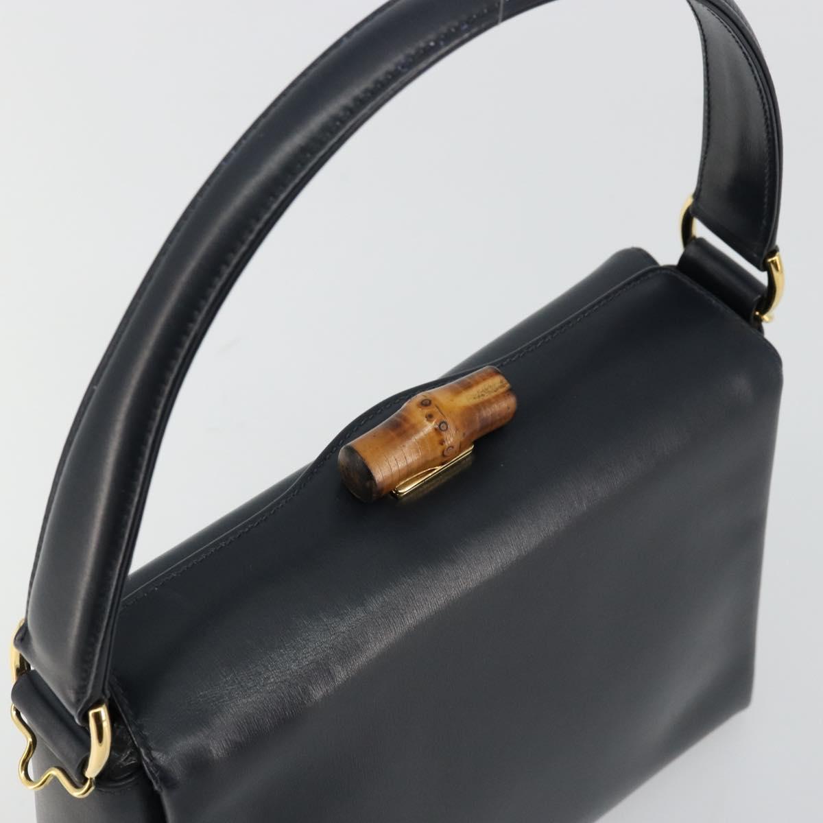 GUCCI Bamboo Hand Bag Leather Navy Gold Auth ep14132