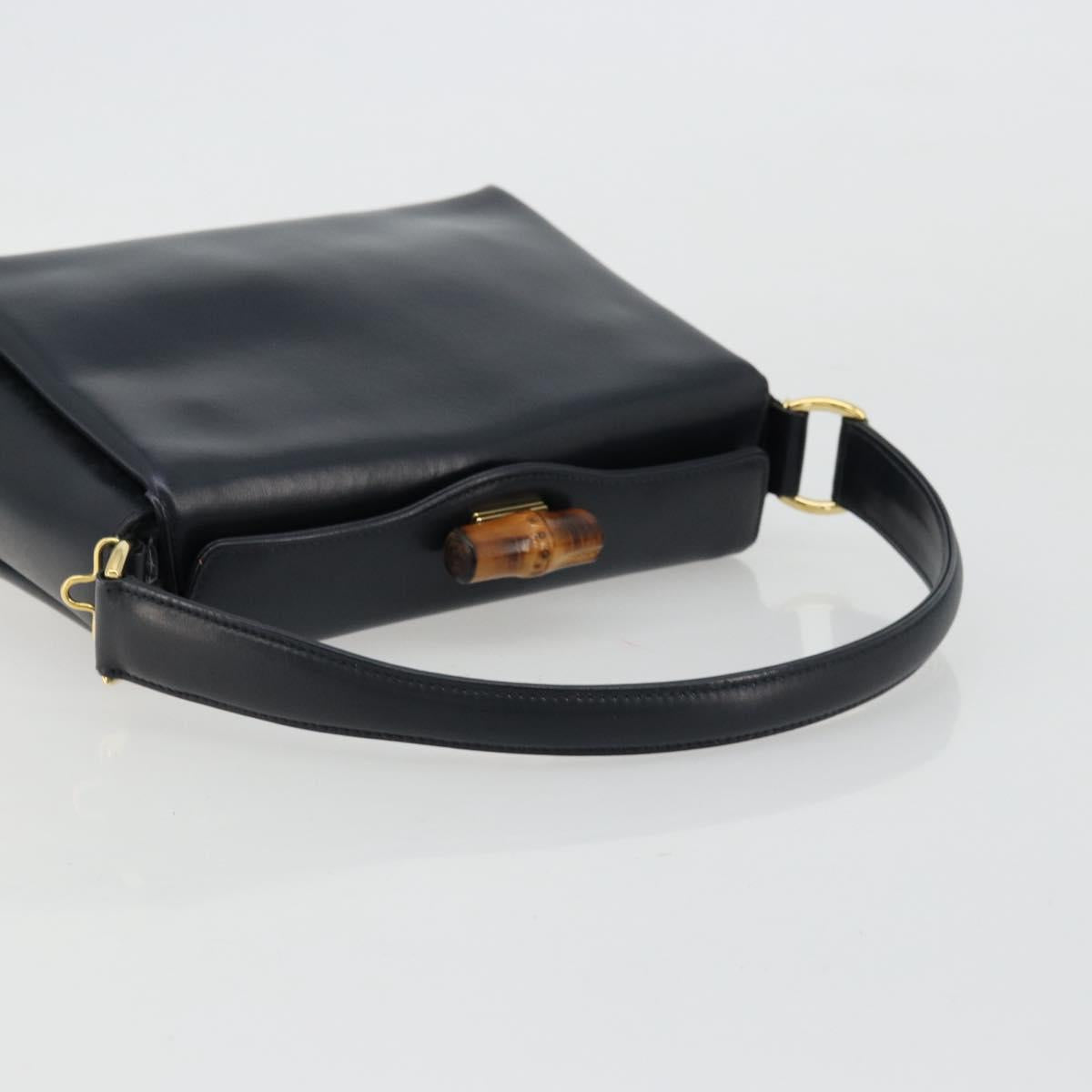 GUCCI Bamboo Hand Bag Leather Navy Gold Auth ep14132