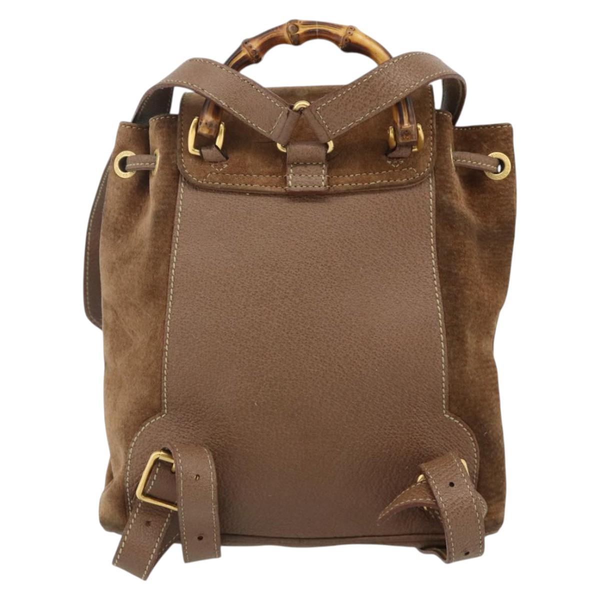 GUCCI Bamboo Backpack Suede Brown Gold 003 3444 0030 Auth ep14134