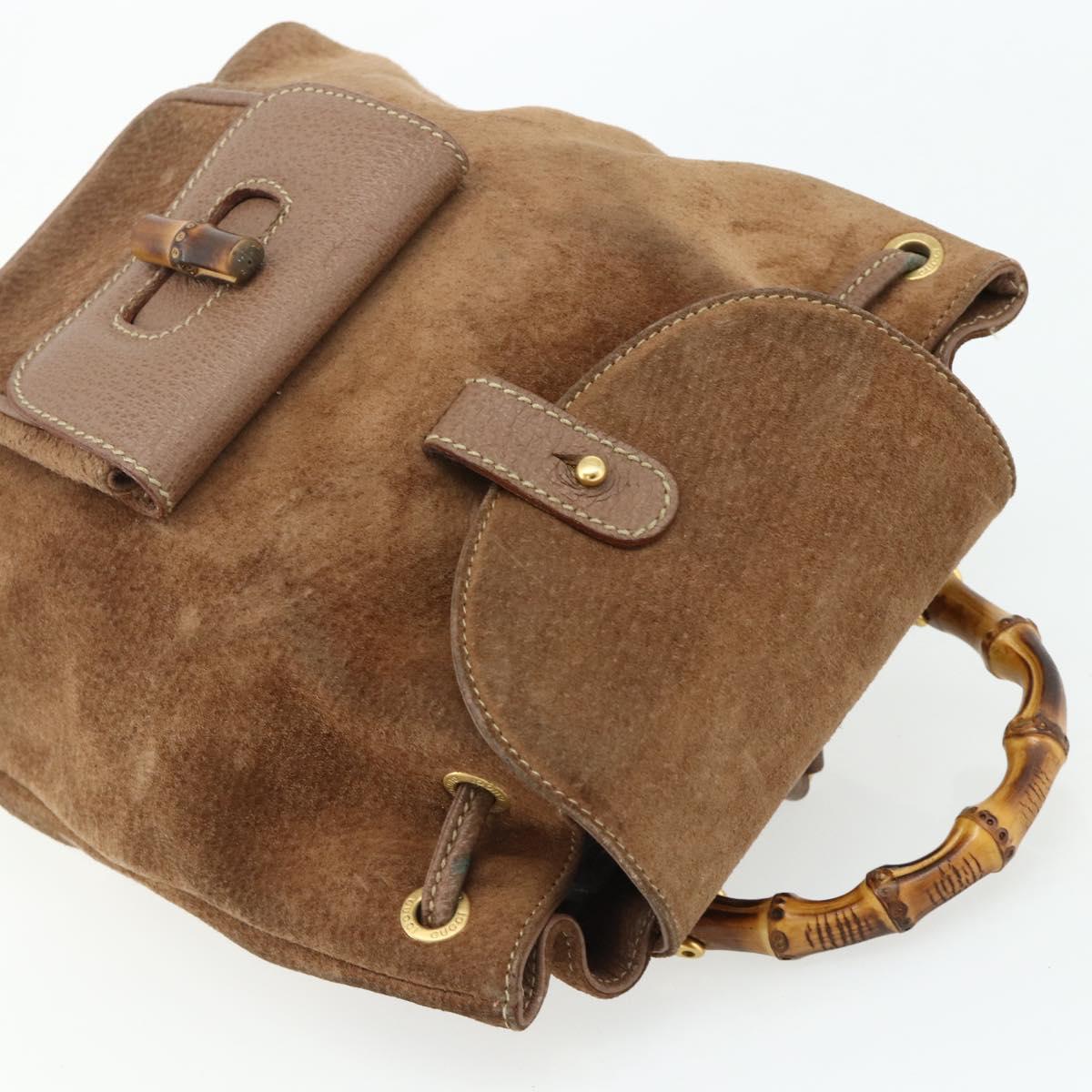GUCCI Bamboo Backpack Suede Brown Gold 003 3444 0030 Auth ep14134