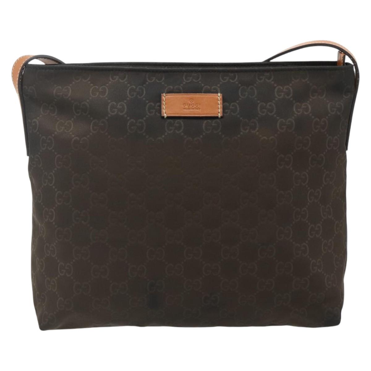 GUCCI GG Canvas Shoulder Bag Nylon Brown Silver 314529 Auth ep14151