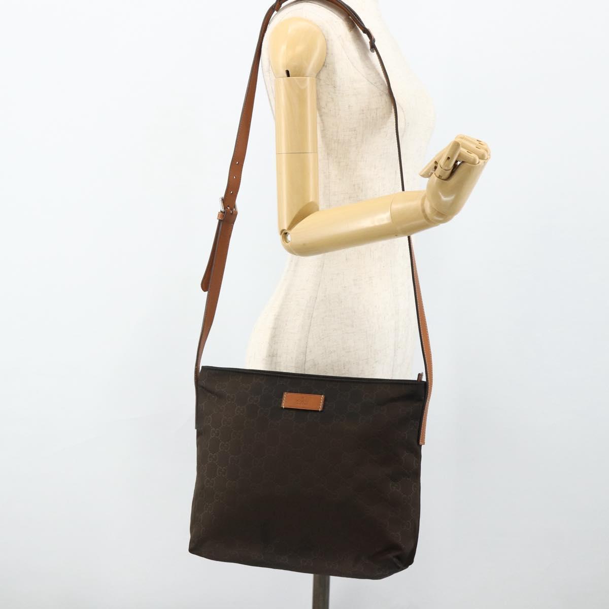 GUCCI GG Canvas Shoulder Bag Nylon Brown Silver 314529 Auth ep14151