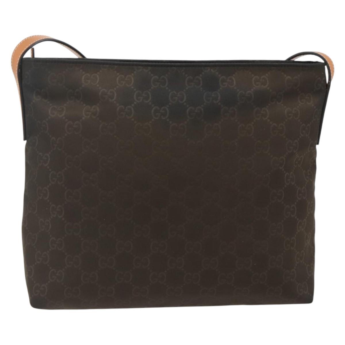 GUCCI GG Canvas Shoulder Bag Nylon Brown Silver 314529 Auth ep14151