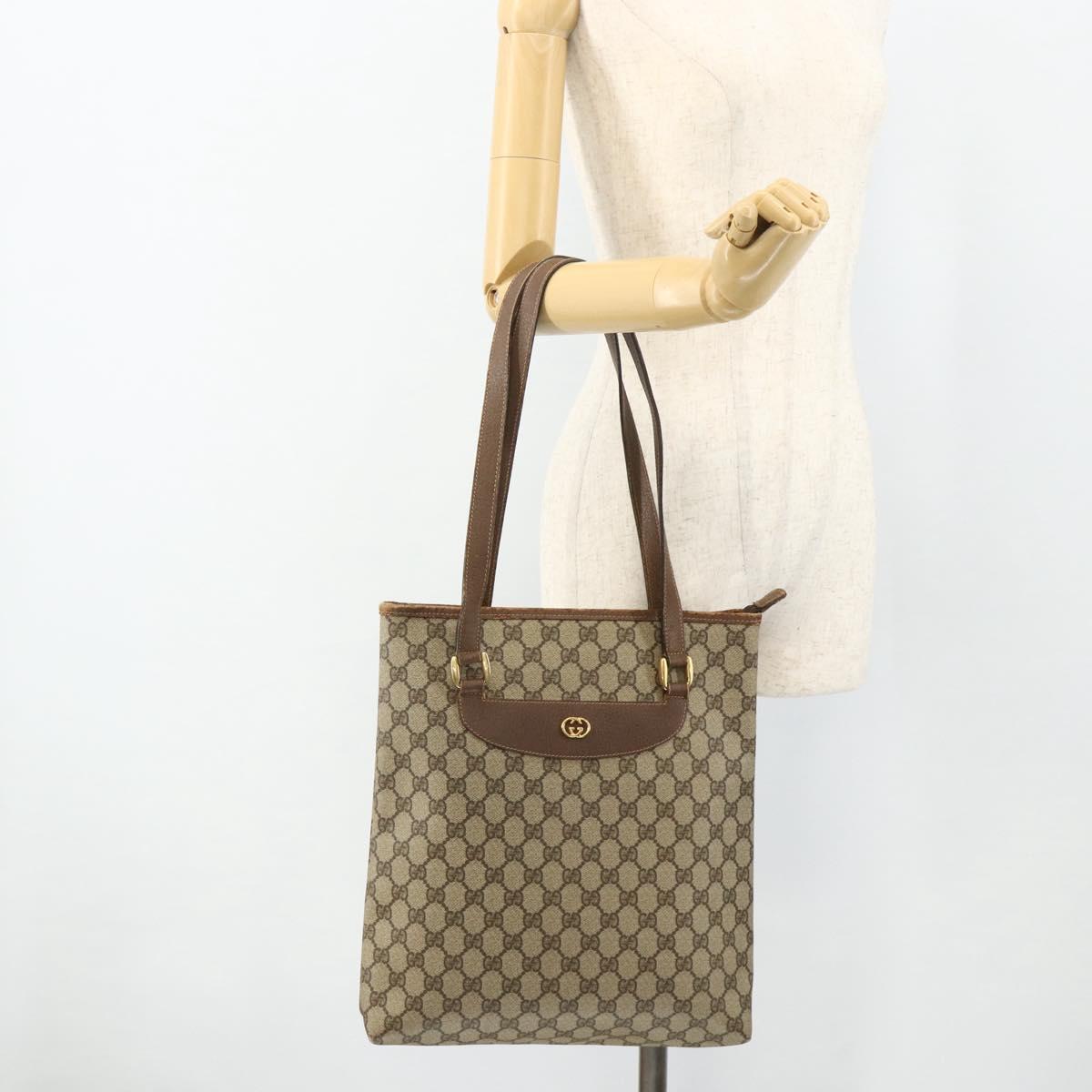 GUCCI GG Supreme Tote Bag PVC Beige Gold Auth ep14152