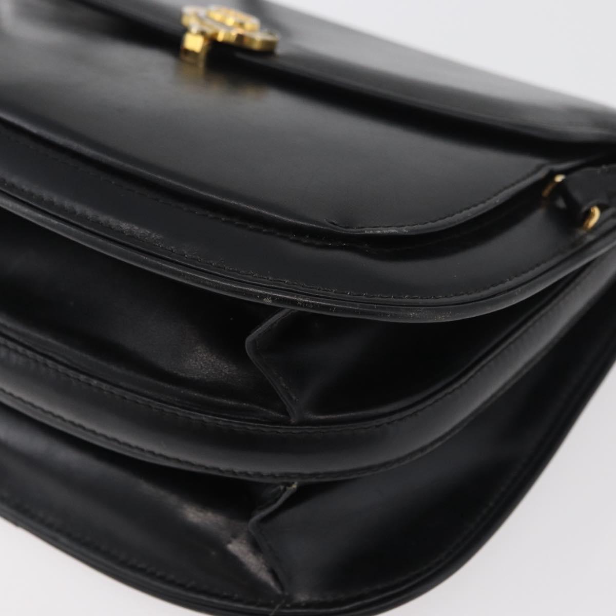 GUCCI Hand Bag Leather Black Gold Auth ep14155
