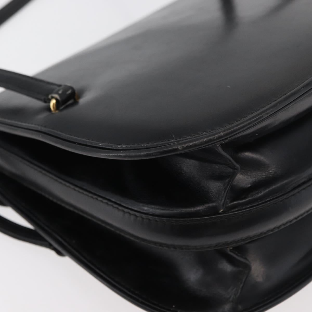 GUCCI Hand Bag Leather Black Gold Auth ep14155