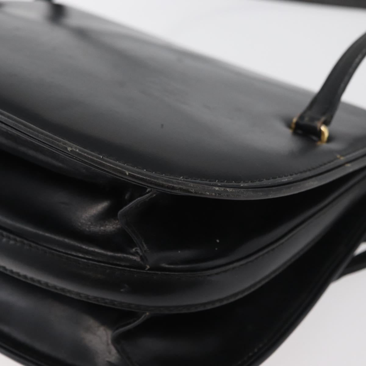 GUCCI Hand Bag Leather Black Gold Auth ep14155