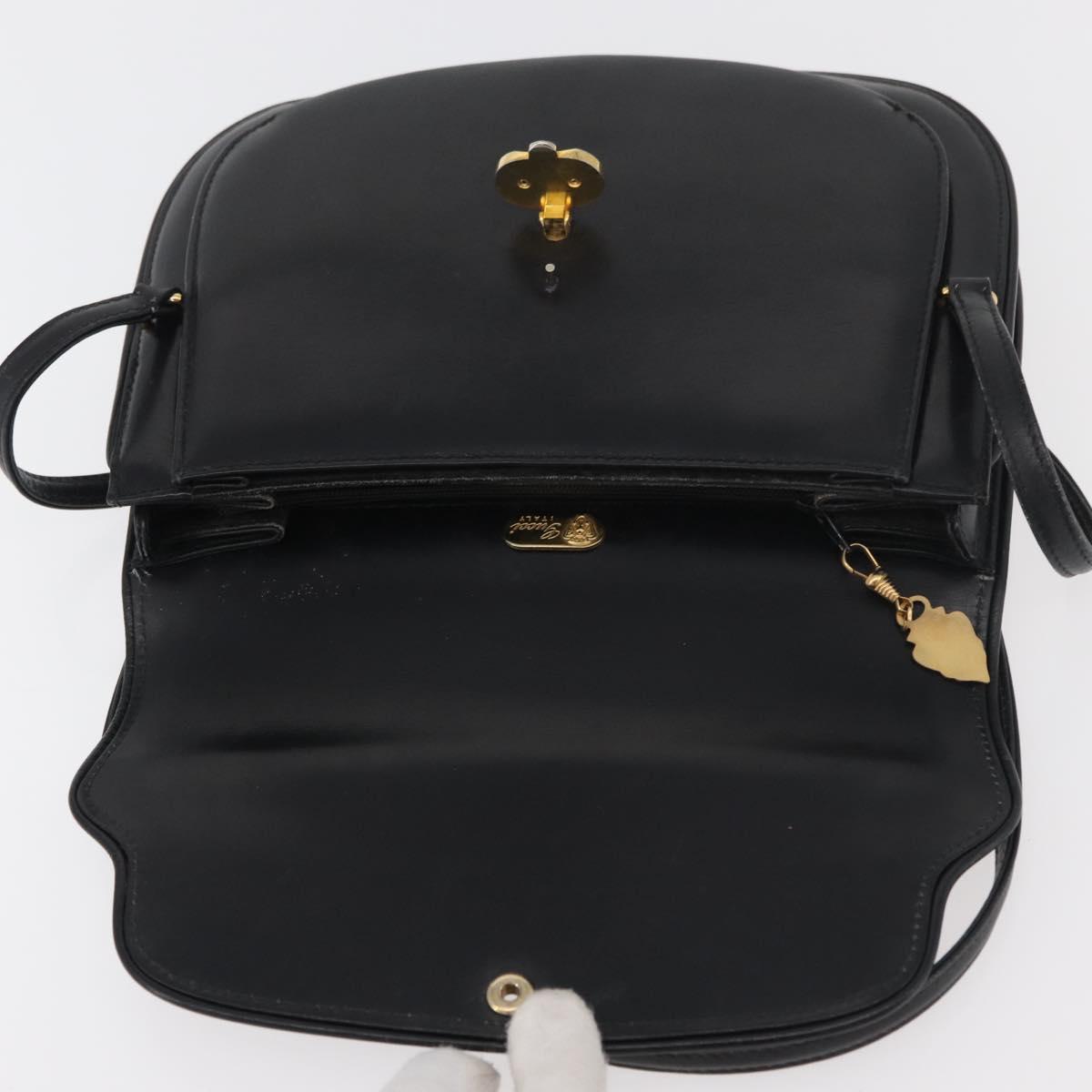 GUCCI Hand Bag Leather Black Gold Auth ep14155
