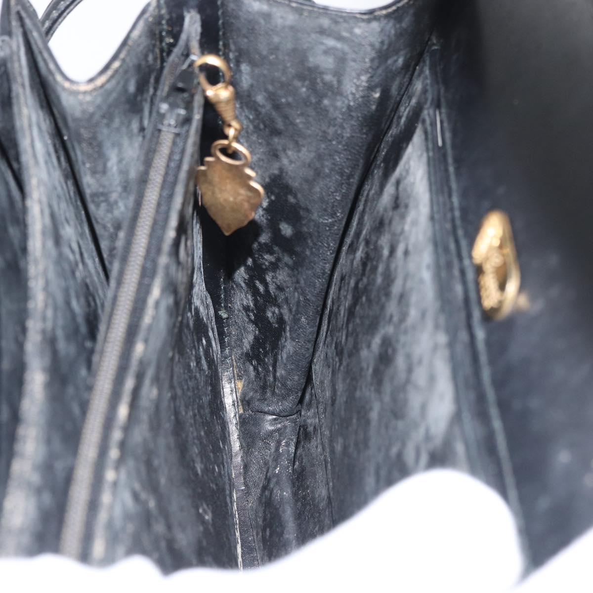 GUCCI Hand Bag Leather Black Gold Auth ep14155