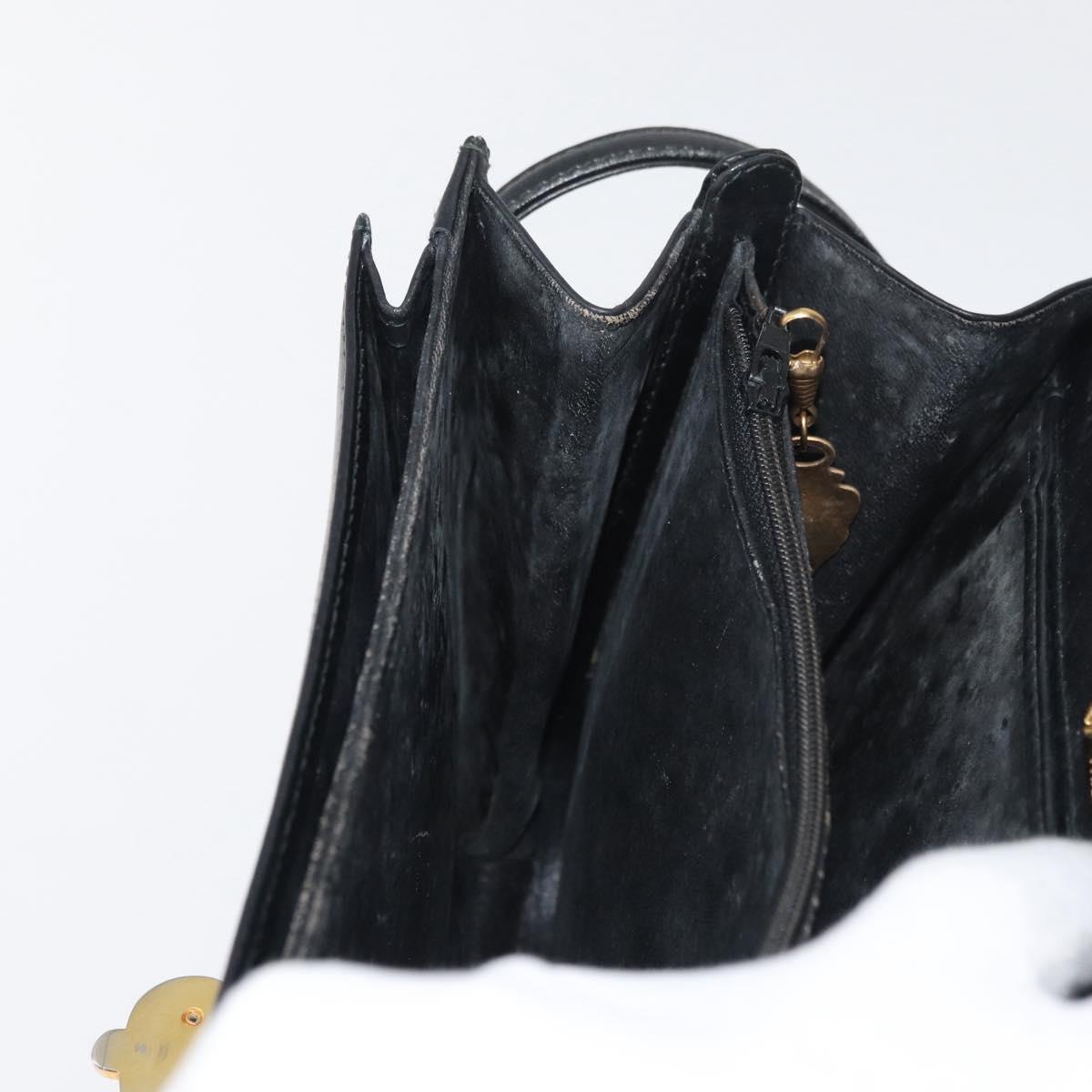 GUCCI Hand Bag Leather Black Gold Auth ep14155