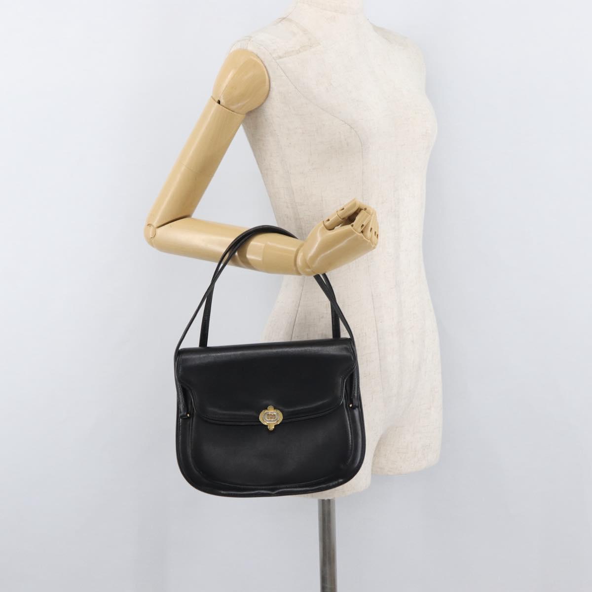 GUCCI Hand Bag Leather Black Gold Auth ep14155