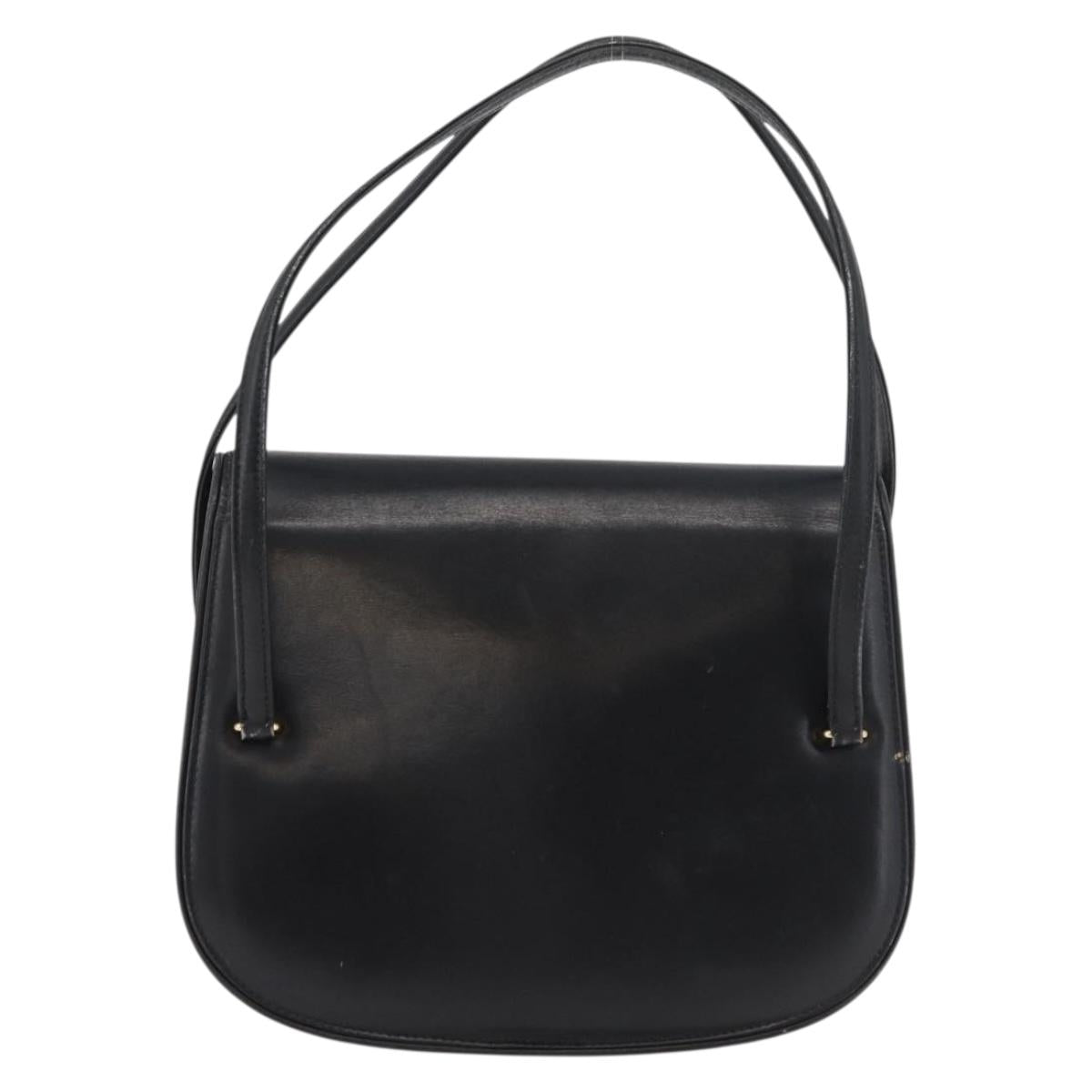 GUCCI Hand Bag Leather Black Gold Auth ep14155